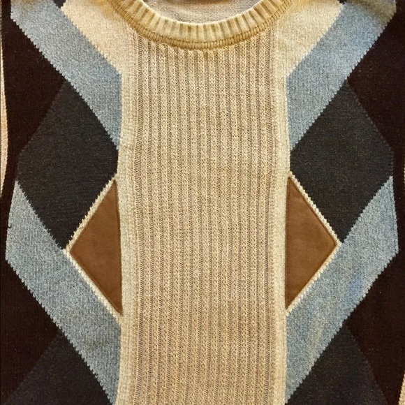 Ted Lapidus Paris Men’s Sweater XL Argyle Print Beige Grey Cotton Crew Neck - Picture 11 of 16